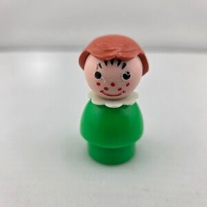 VTG Fisher Price Little People Girl Green Body Red Freckles White Collar
